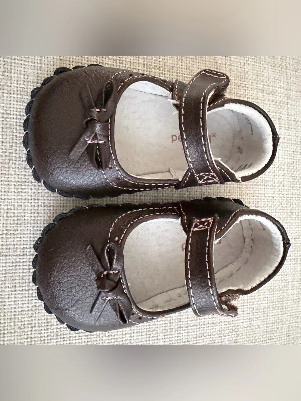 Pediped Brown Mary Jane Moccasins with Bow Accent